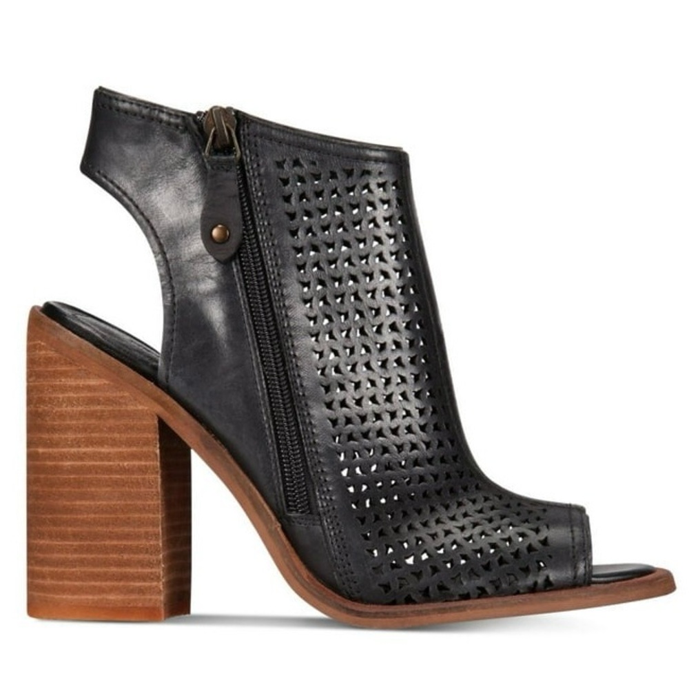 Kelsi Dagger Brooklyn Mason Perforated Open Toe Block Heel Ankle Booties Size 11